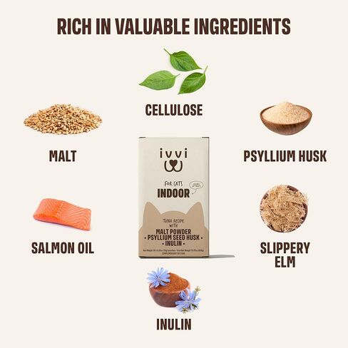 ivvi Indoor Hairball Support Cat Treat – Creamy Lickable Treat for Indoor Cats – Malt & Fiber Digestive Support – Helps Reduce Hairballs – Grain Free – 15g Sachets in Kuwait
