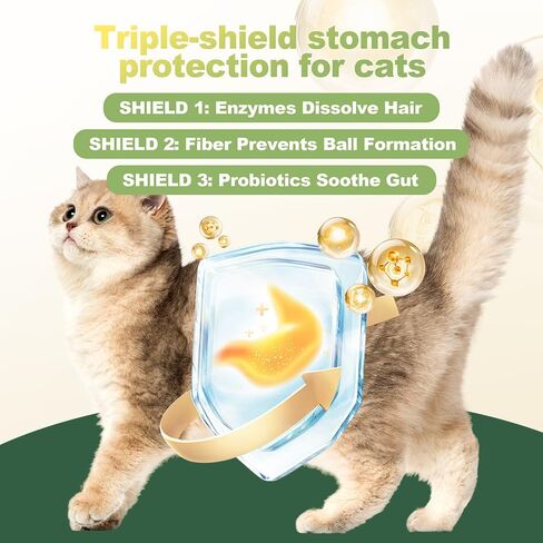 PETTERM Cat Hairball Control & Relief Powder - Indoor Feline Digestion Support with Slippery Elm & Probiotics - Mess-Free Gel & Paste Alternative Food Topper, 30 Sachets, GMP Certified, Chicken in Kuwait