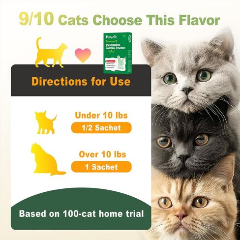 PETTERM Cat Hairball Control & Relief Powder - Indoor Feline Digestion Support with Slippery Elm & Probiotics - Mess-Free Gel & Paste Alternative Food Topper, 30 Sachets, GMP Certified, Chicken in Kuwait