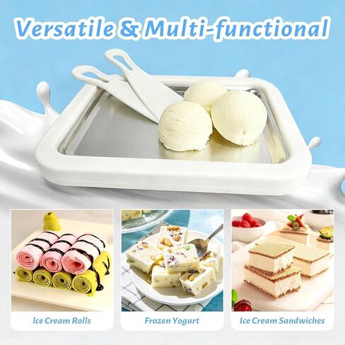 New Rolled Ice Cream Maker, Portable Instant Rolled Ice Cream Tray with Dual Scrapers, DIY Rolled Ice Cream Homemade Italian Ice Cream, Sorbet, Frozen Yogurt tray-1pcs in Kuwait