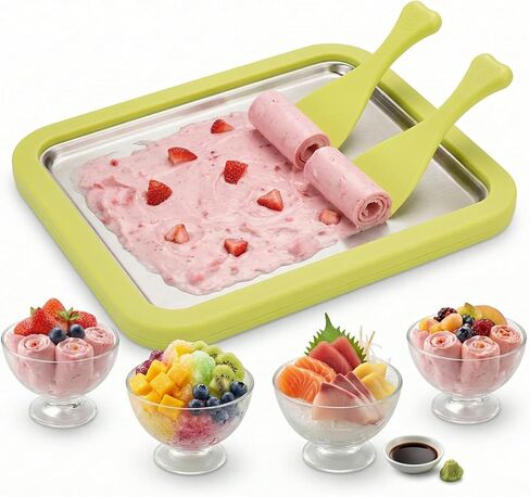 Rolled Ice Cream Maker Kit - 304 Stainless Steel Cold Plate, 2 Scrapers, Instant Ice Cream Roller Machine for DIY Homemade Frozen Treats, Family Fun Activities in Kuwait
