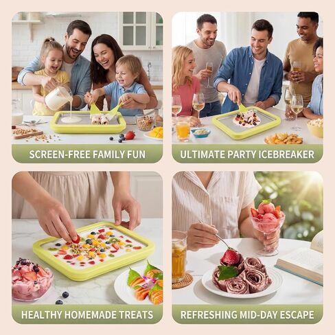 Rolled Ice Cream Maker Kit - 304 Stainless Steel Cold Plate, 2 Scrapers, Instant Ice Cream Roller Machine for DIY Homemade Frozen Treats, Family Fun Activities in Kuwait