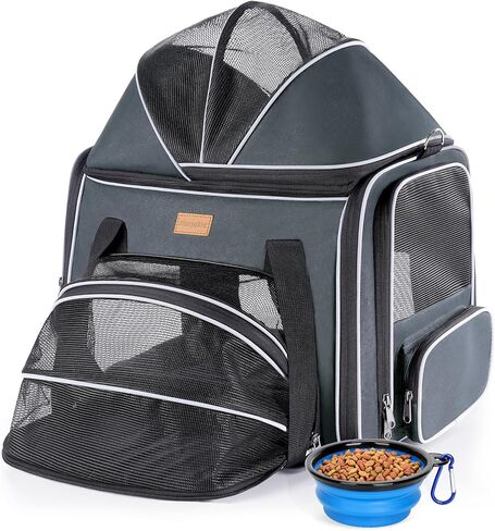 Morpilot Top and Side Expandable Cat Carrier, Airline Approved Collapsible Soft-Sided Pet Carrier for Medium/Large Cats and Puppies up to 20lbs for Car Rides and Vet Visits (Dark Gray) in Saudi Arabia