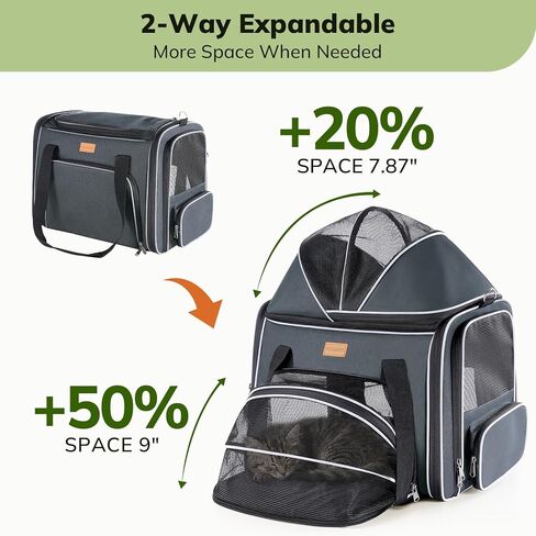 Morpilot Top and Side Expandable Cat Carrier, Airline Approved Collapsible Soft-Sided Pet Carrier for Medium/Large Cats and Puppies up to 20lbs for Car Rides and Vet Visits (Dark Gray) in Saudi Arabia