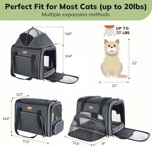 Morpilot Top and Side Expandable Cat Carrier, Airline Approved Collapsible Soft-Sided Pet Carrier for Medium/Large Cats and Puppies up to 20lbs for Car Rides and Vet Visits (Dark Gray) in Saudi Arabia