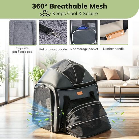 Morpilot Top and Side Expandable Cat Carrier, Airline Approved Collapsible Soft-Sided Pet Carrier for Medium/Large Cats and Puppies up to 20lbs for Car Rides and Vet Visits (Dark Gray) in Saudi Arabia