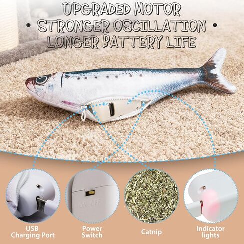 Cat Toys Flopping Fish 3 Pack Rechargeable Cat Toys Interactive for Indoor Exercise with Catnip, Moving Cat Toy 3 Flapping Mode 7.1 Inches Electric Realistic Plush Wiggle Fish in Kuwait