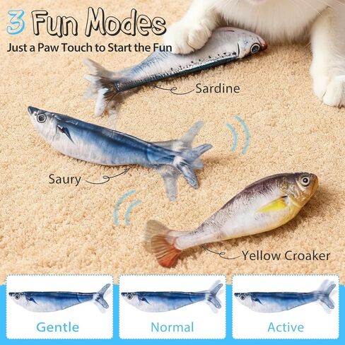 Cat Toys Flopping Fish 3 Pack Rechargeable Cat Toys Interactive for Indoor Exercise with Catnip, Moving Cat Toy 3 Flapping Mode 7.1 Inches Electric Realistic Plush Wiggle Fish in Kuwait