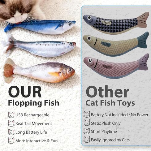 Cat Toys Flopping Fish 3 Pack Rechargeable Cat Toys Interactive for Indoor Exercise with Catnip, Moving Cat Toy 3 Flapping Mode 7.1 Inches Electric Realistic Plush Wiggle Fish in Kuwait