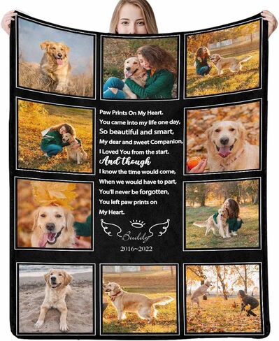بطانية D-Story Dog التذكارية، بطانيات مخصصة مع صور لمحبي الحيوانات الأليفة، هدايا تذكارية مخصصة للحيوانات الأليفة، هدية فقدان القطط، هدايا الفجيعة لفقدان الكلب، هدية تعاطف الحيوانات الأليفة in Kuwait