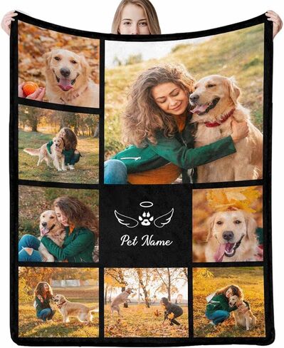 بطانية D-Story Dog التذكارية، بطانيات مخصصة مع صور لمحبي الحيوانات الأليفة، هدايا تذكارية مخصصة للحيوانات الأليفة، هدية فقدان القطط، هدايا الفجيعة لفقدان الكلب، هدية تعاطف الحيوانات الأليفة in Kuwait
