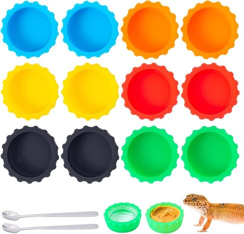 Gecko Feeding Bowls 12Pack Silicone Small Cups Reusable Food Water Dish Terrarium Bowls with 2 Feeding Spoon for Crested Gecko Leopard Gecko Lizards Snails Hermit Crabs Small Reptile in Kuwait