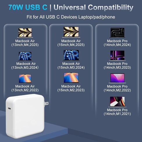 شاحن Mac Book Pro - شاحن USB C بقدرة 118 واط لمنفذ USB C Mac pro & Mac Air (2023/2022/2021/2020/2019/2018)، ipad Pro، Samsung Galaxy وجميع أجهزة USB C، يتضمن كابل شحن (7.2 قدم/ 2.2 م) in Saudi Arabia