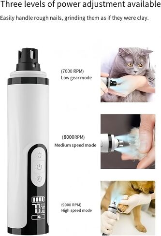 Pet Nails Grinder 3 Speed LED Electric Trimmer Ergonomic Grip Low Noise Grooming Tool for Dog Cats Small Animal Pet Trimmer in Kuwait