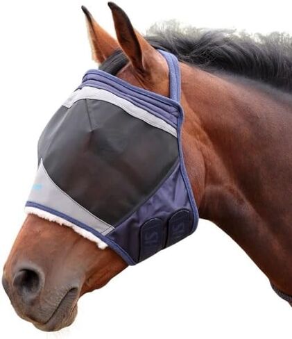 قناع الطيران بدون أذن من Shires FlyGuard Pro Fine Mesh – الحجم الكامل | بوليستر خفيف الوزن لحماية الذبابة والحشرات | شبكة دقيقة قابلة للتنفس للإقبال والرعي والاستخدام المستقر | اللون البحري in Kuwait