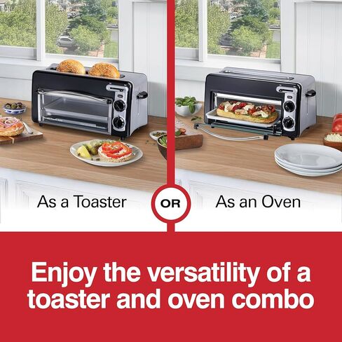 فرن محمصة هاميلتون بيتش متعدد الاستخدامات 2 في 1 وفتحة طويلة محمصة خبز وشريحتين للتحميص والخبز، إيقاف تلقائي، محدد الظل، التحكم في درجة الحرارة، تصميم قديم مدمج، أسود (22725) in Kuwait