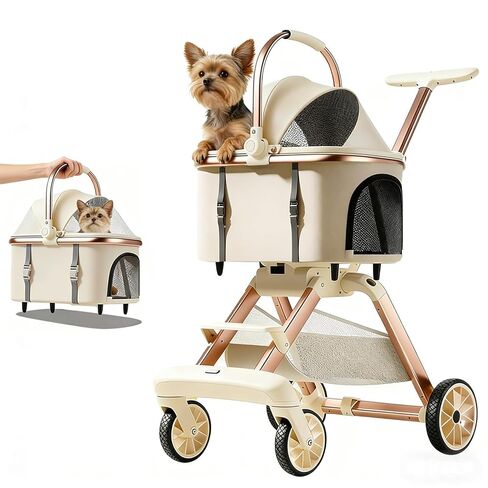 All-Terrain Pet Stroller for Small Medium Dogs & Cats, 20 lbs Capacity - Portable Carrier with One-Touch Brake, Lightweight Foldable Design & Shock Absorption Wheels,Beige in Saudi Arabia