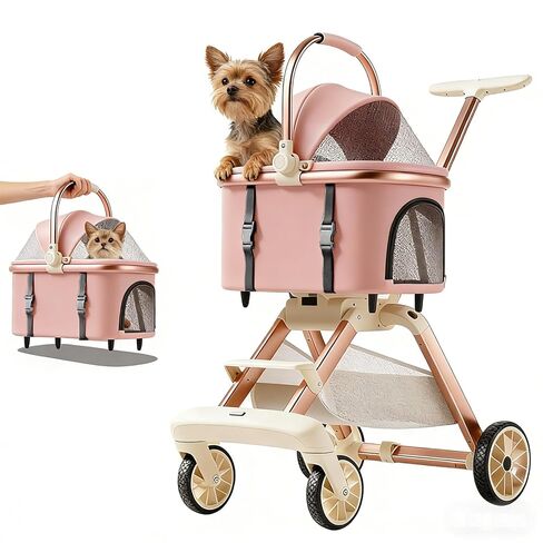 All-Terrain Pet Stroller for Small Medium Dogs & Cats, 20 lbs Capacity - Portable Carrier with One-Touch Brake, Lightweight Foldable Design & Shock Absorption Wheels,Beige in Saudi Arabia