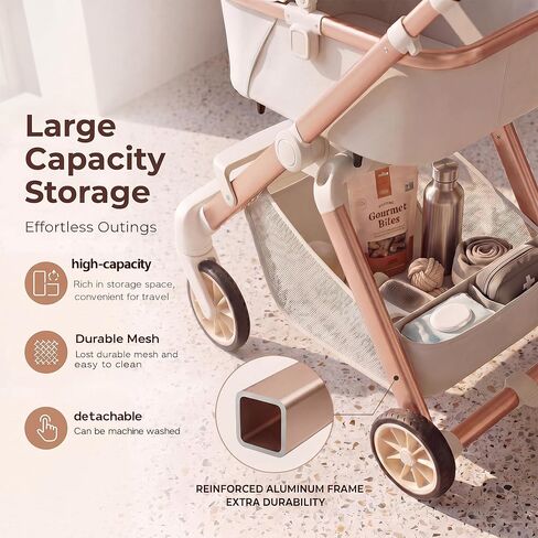 All-Terrain Pet Stroller for Small Medium Dogs & Cats, 20 lbs Capacity - Portable Carrier with One-Touch Brake, Lightweight Foldable Design & Shock Absorption Wheels,Beige in Saudi Arabia
