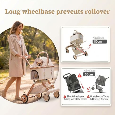 All-Terrain Pet Stroller for Small Medium Dogs & Cats, 20 lbs Capacity - Portable Carrier with One-Touch Brake, Lightweight Foldable Design & Shock Absorption Wheels,Beige in Saudi Arabia