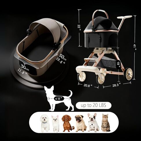 All-Terrain Pet Stroller for Small Medium Dogs & Cats, 20 lbs Capacity - Portable Carrier with One-Touch Brake, Lightweight Foldable Design & Shock Absorption Wheels,Beige in Saudi Arabia