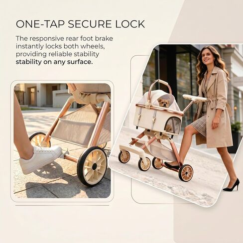 All-Terrain Pet Stroller for Small Medium Dogs & Cats, 20 lbs Capacity - Portable Carrier with One-Touch Brake, Lightweight Foldable Design & Shock Absorption Wheels,Beige in Saudi Arabia