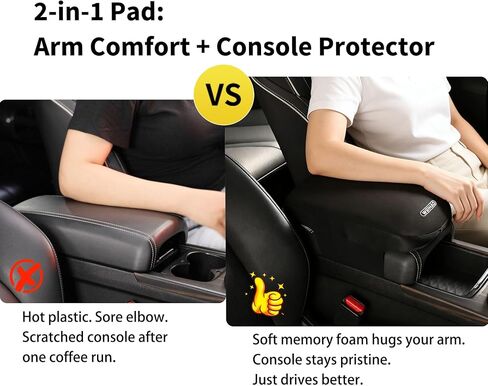 Weihao Memory Foam Car Carrest Cushion-حشوة سميكة 12.6 × 7.5 × 2 بوصة ، وسادة غطاء ذراع البوليستر في البوليستر ، وسادة غطاء وحدة التحكم في مركز دعم الكوع للسيارات وسيارات الدفع الرباعي ومعظم المركبات (Black-1PC) in Saudi Arabia