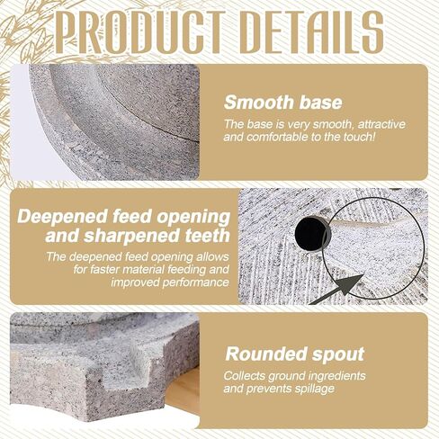 Artisanal Natural Stone Grain Mill (Solid Wood Base) - Household Grinder for Wheat/Spices & Coffee Beans, Traditional Manual Grinding Tool for Breads & Tortillas (9.84x13.8In) in Kuwait