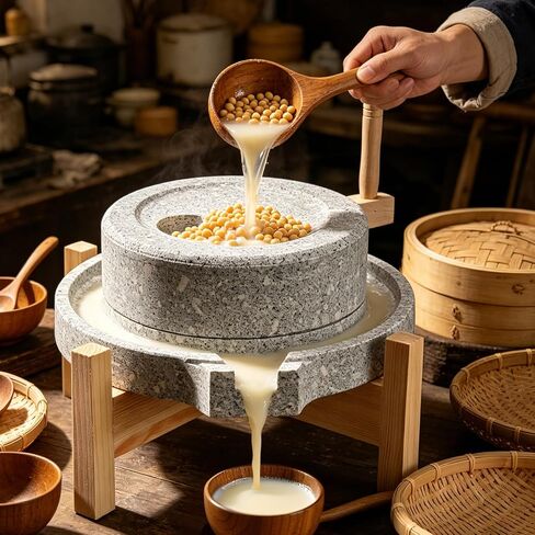 Artisanal Natural Stone Grain Mill (Solid Wood Base) - Household Grinder for Wheat/Spices & Coffee Beans, Traditional Manual Grinding Tool for Breads & Tortillas (9.84x13.8In) in Kuwait