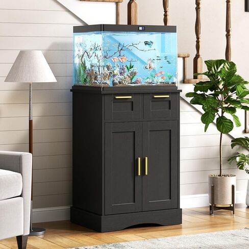 20-29 Gallon Fish Tank Stand with Storage Cabinet, Aquarium Cabinet with 2 Drawers for Fish Tank Accessories Storage, 29 Gallon Aquarium Stand, 30.71''L x 15.75''W Tabletop, Black PTBX01BK in Kuwait
