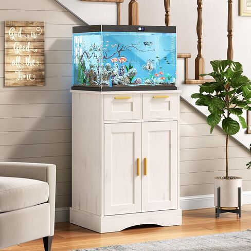 20-29 Gallon Fish Tank Stand with Storage Cabinet, Aquarium Cabinet with 2 Drawers for Fish Tank Accessories Storage, 29 Gallon Aquarium Stand, 30.71''L x 15.75''W Tabletop, Black PTBX01BK in Saudi Arabia