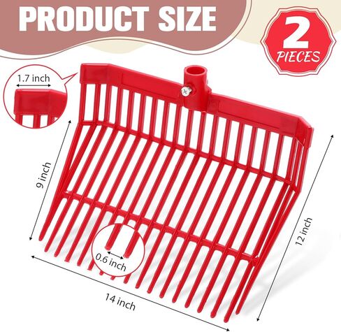 Lasnten Manure Fork Replacement Head, 18 Tines Pitchfork Head with Screws and Nuts, Horse Manure Rake for Picking up Grass and Hay(Red,2 Pcs) in Kuwait