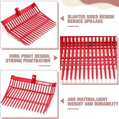 Lasnten Manure Fork Replacement Head, 18 Tines Pitchfork Head with Screws and Nuts, Horse Manure Rake for Picking up Grass and Hay(Red,2 Pcs) in Kuwait