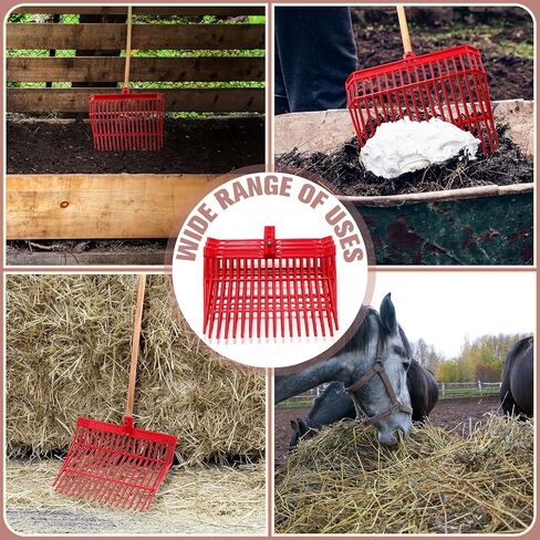 Lasnten Manure Fork Replacement Head, 18 Tines Pitchfork Head with Screws and Nuts, Horse Manure Rake for Picking up Grass and Hay(Red,2 Pcs) in Kuwait