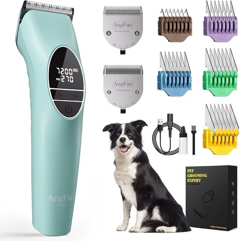 AngFan Professional Dog Clippers for Grooming Thick Coats, Heavy Duty High Power Pet Hair Clippers with 5-Speed 7200RPM, Cordless Dog Grooming Kit with Durable Metal Guide Combs & 4.5H Long Runtime in Kuwait
