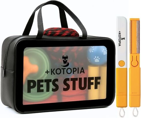Dog Grooming Tote Bag – Travel Supply Organizer for Dogs – Pet Accessories Storage with Hair Remover Brush – Compact Grooming Bag for Home & Trips – Black/Yellow in Kuwait