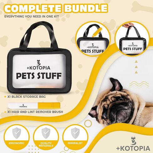 Dog Grooming Tote Bag – Travel Supply Organizer for Dogs – Pet Accessories Storage with Hair Remover Brush – Compact Grooming Bag for Home & Trips – Black/Yellow in Kuwait