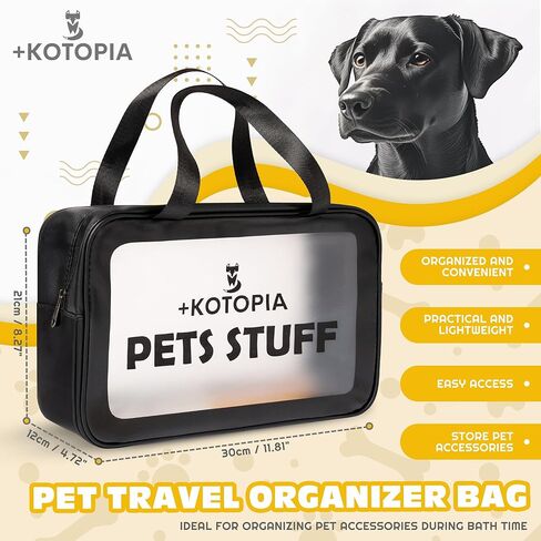 Dog Grooming Tote Bag – Travel Supply Organizer for Dogs – Pet Accessories Storage with Hair Remover Brush – Compact Grooming Bag for Home & Trips – Black/Yellow in Kuwait