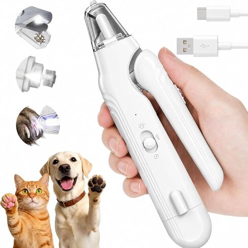 2-in-1 Dog Nail Clippers with Light - Electric Pet Nail Grinder Quiet for Small Large Dogs & Cats, LED Prevent Over Cutting, USB-C Rechargeable Safety Guard Grooming Kit for Black Nails in Kuwait