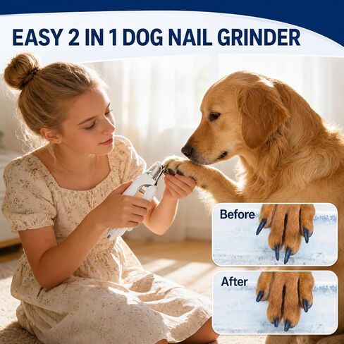 2-in-1 Dog Nail Clippers with Light - Electric Pet Nail Grinder Quiet for Small Large Dogs & Cats, LED Prevent Over Cutting, USB-C Rechargeable Safety Guard Grooming Kit for Black Nails in Kuwait