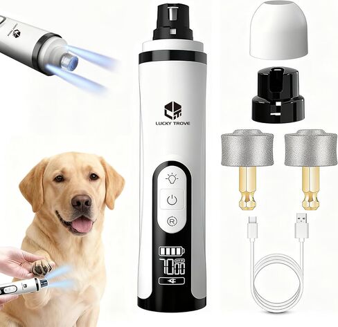 مطحنة أظافر Silent Groom Pro 2026 جديدة مع 2 مصباح LED وبطارية 3 سرعات 2000 مللي أمبير في الساعة احترافية هادئة وغير مؤلمة للكلاب الصغيرة والمتوسطة والكبيرة (1+2* رأس بديل LUCKYTROVE) in Kuwait
