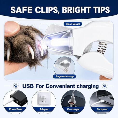 2-in-1 Dog Nail Clippers with Light - Electric Pet Nail Grinder Quiet for Small Large Dogs & Cats, LED Prevent Over Cutting, USB-C Rechargeable Safety Guard Grooming Kit for Black Nails in Kuwait