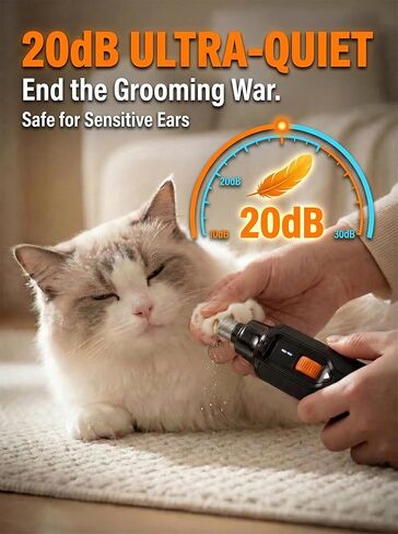 Quiet X 20dB Whisper-Quiet Dog Nail Grinder, No Vibration, 16000 RPM Constant Power Dog Nail Trimmer, Dual LED Lights, 7-Speed, Soothing Low Frequency Sound, for Small Medium Large Dogs in Kuwait