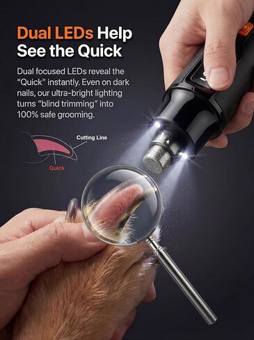 Quiet X 20dB Whisper-Quiet Dog Nail Grinder, No Vibration, 16000 RPM Constant Power Dog Nail Trimmer, Dual LED Lights, 7-Speed, Soothing Low Frequency Sound, for Small Medium Large Dogs in Kuwait
