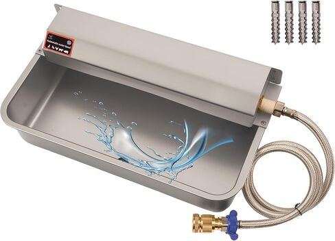 Automatic Dog Water Dispenser with Drain Hole & Drain Valve, Stainless Steel Auto Dog Water Bowl with 2 Float Valves, Hose Quick Connect Fitting, for Livestock, Chicken, Horse (1 Gallon) in Kuwait