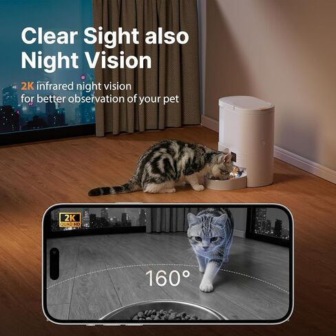 Automatic Cat Feeder with Camera, 2 in 1 Cat Food and Water Dispenser, 2K HD Video and Night Vision, 5G App Controlled Timed Pet Feeder,4L Food & 3L Gravity Waterer with 2-Way Audio for Cats Small Dog in Kuwait