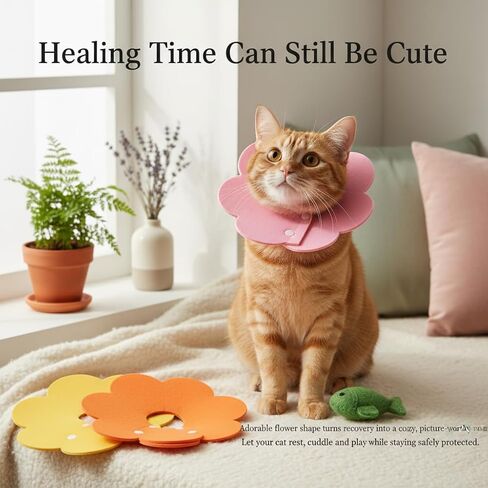3-Piece Elizabethan Collar Set for Cats, Soft and Adjustable Post-Surgery Recovery Collars for Kittens, Puppies, and Rabbits (Pink, Orange, Yellow) in Kuwait