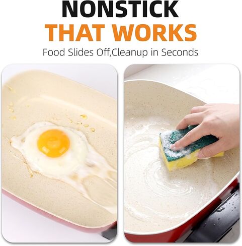 15'' Ceramic Nonstick Electric Skillet with Tempered Vented Glass Lid,Removable Easy-to-Clean,Thermostat Control to Prevent Overheating, Red in Kuwait