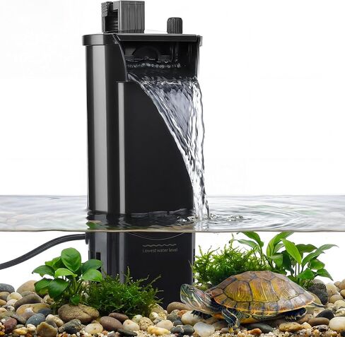 fishkeeper Turtle Tank Filter for Reptiles Frogs, Water Circulation Aquarium Filter with Adjustable Flow & 2 Filter Cartridges,2 Mounting Ways Low Water Level Quiet filters for turtle tank up to 15Gal in Kuwait