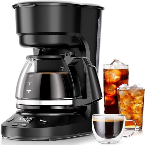 Kismile 5-Cup Drip Coffee Machine with LED Display, Small Coffee Maker with Anti-Drip, Timer, Auto Shut-Off, Dry-Boil Protection, Removable Funnel, Compact, Ideal for Home & Office in Kuwait